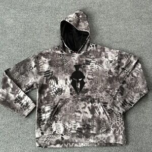 Kryptek Hoodie Mens Large Gray Raid Camo Spartan Helmet Fleece Pullover Hunting